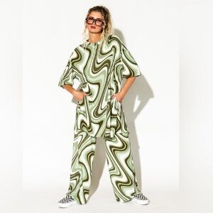 Dressed In LALA Lux Leveled Up Ribbed Playsuit Disco Swirl NWT Size S